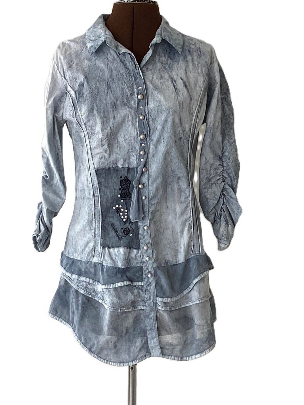 Elisa Cavaletti Denim Look Embellished Tunic with Embroidered Back Detail
